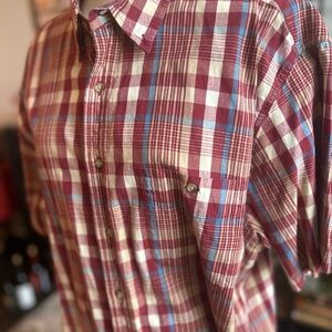 Eddie Bauer Men's Casual Plaid Shirt - Burgundy, Blue, and Cream
